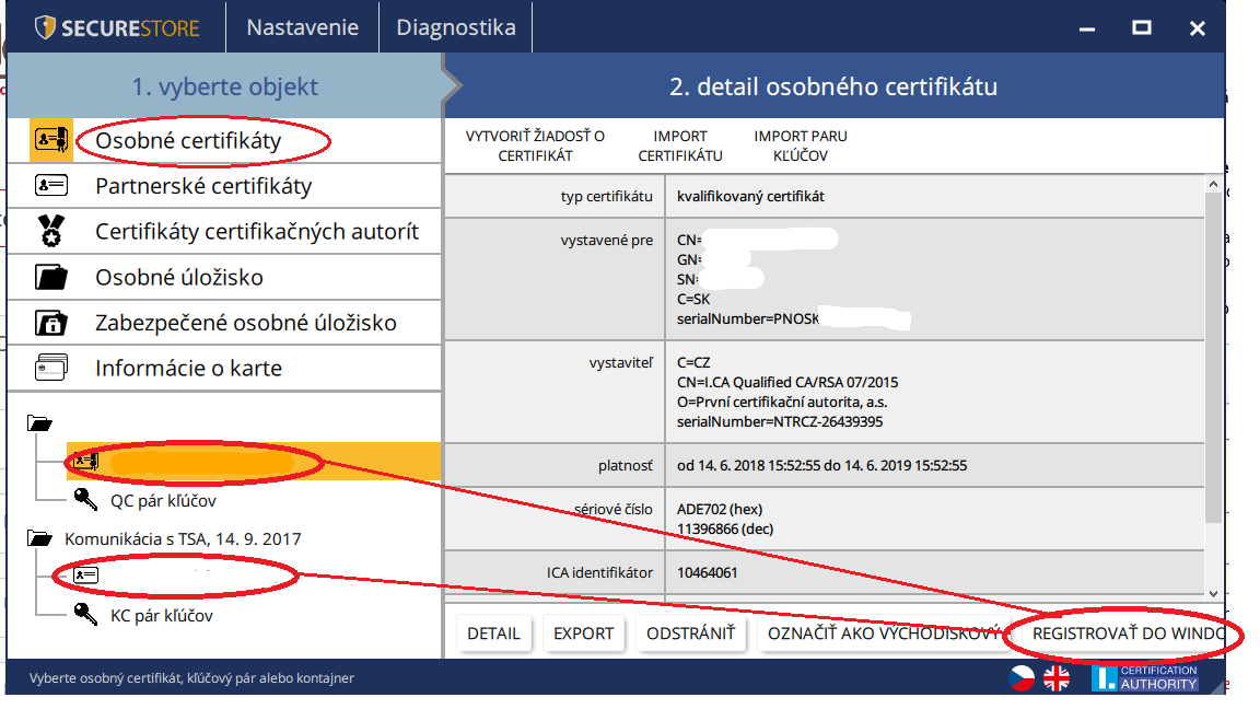 Registrácia certifikátu